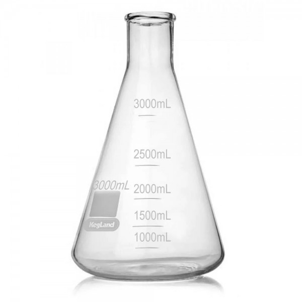 Erlenmeyer Kolben 3000 ml graduiert, hitzebeständig für die Hefezucht